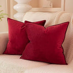 JUSPURBET 28x28 Velvet Decorative Throw Pillow Covers Set of 2,Red Wine by JUSPURBETHOME