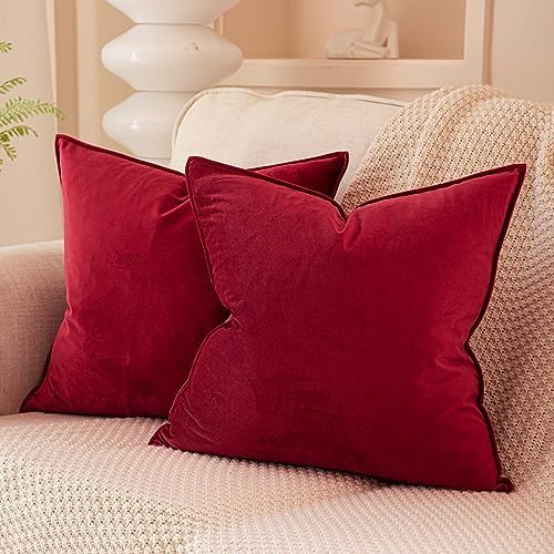 JUSPURBET 28x28 Velvet Decorative Throw Pillow Covers Set of 2,Red Wine by JUSPURBETHOME
