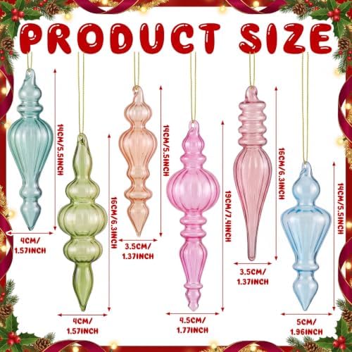 Soaoo 6 Pcs 6.3 in Pastel Candy Mercury Glass Finial Christmas Ornaments - Image 3