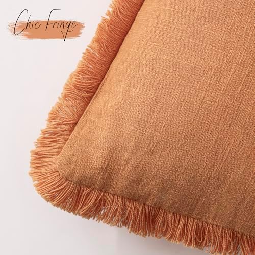 Foindtower Decorative Linen Fringe Throw Pillow Covers 20×20 Dusty Orange - Image 3
