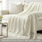Chenille Throw Blanket for Couch 50" x 60", Ivory White - Image 4