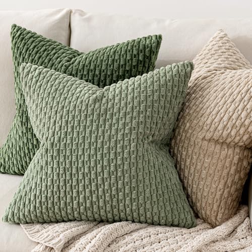 MIULEE Decorative Throw Pillow Covers 26x26 Sage Green Textured Corduroy - Image 4
