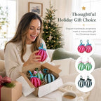 Thenshop 6 Pcs Color Stripes Glass Christmas Tree Ornament with Velvet Bow - Image 4