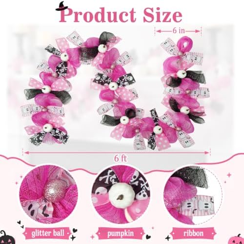 Pink Halloween Garland, Ghost Garland for Mantel, Farmhouse Halloween Decor - Image 3