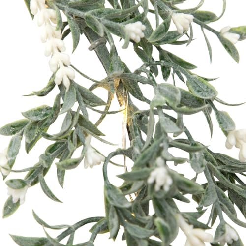 Pre-Lit Battery Operated White Lavender Spring Wreath - 16" - White LED Lights - Image 7