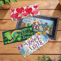 Evergreen Sassafras Spring Holiday Doormat Insert Bundle & Tray Set of 5, Interchangeable Entrance Door mats Indoor and Outdoor Welcome Mat 30 x 18 Tray Non Slip Backing Low Profile by EvergreenFlag