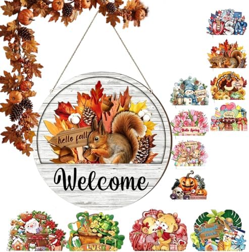 Interchangeable Door Sign,Welcome Sign for Every Season,Slot-In Design,12 by HIDRUO