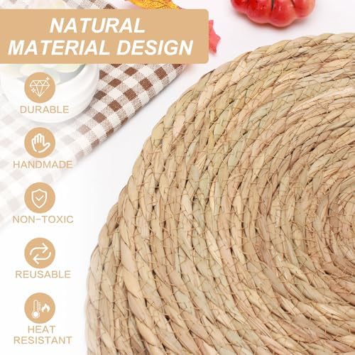 Round Woven Placemats Set of 12，13.8 Inch Natural Rattan Placemats Hand-Woven Water Hyacinth Placemat Farmhouse Rustic Braided Boho Wicker Table Mats for Dining Table Wedding Home (13.8 Inch) - Image 3