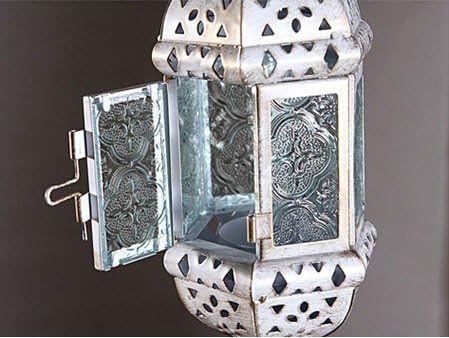 2PCS Moroccan Hanging Decorative Candle Lantern Holder Metal Tealight Candlestick Holder Glass Indoor Outdoor Candle Holder Courtyard Hanging Decoration (Vintage White) - Image 3