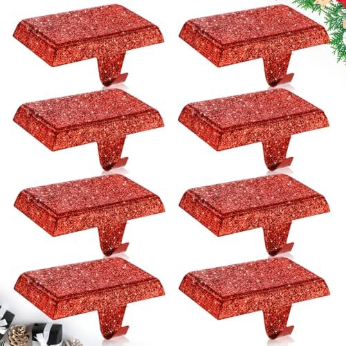 Huwena 8 Pack Christmas Glitter Stocking Holders Metal Weighted Red by Huwena