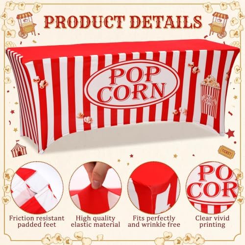 Frienda 6ft Popcorn Tablecloth Popcorn Stretch Table Cover Concession Stand - Image 5