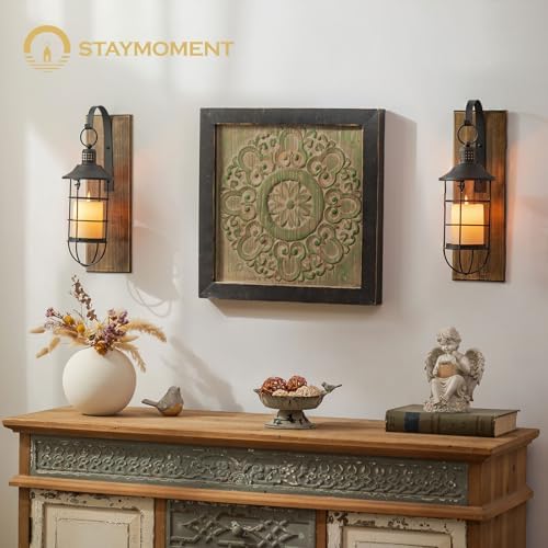 Wall Candle Sconce with Black Lantern, Set of 2 Farmhouse Decor - Image 2