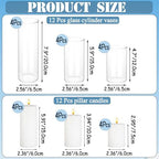 24 Pcs White Pillar Candles with Glass Candle Holder Hurricane Glass Candle Holders Clear Cylinder Vases for Centerpieces Wedding Office Party Home Table Decor - Image 3