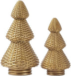 DN DECONATION Gold Christmas Tree Figurines, Natural Rattan Style Decor by DNDECONATION