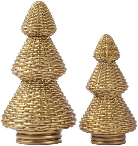 DN DECONATION Gold Christmas Tree Figurines, Natural Rattan Style Decor by DNDECONATION