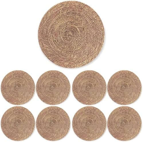 13.8" Set of 8 Brown Seagrass Woven Round Placemats by DaiVuCrafts by DaiVuCrafts