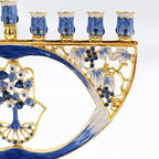 The Dreidel Company Meticulously Hand Painted Hanukkah Enamel Hamsa Menorah Artistic Candles Holder Fits All Standard Chanukah Candles- Menorah is 8 Inches High - Image 3