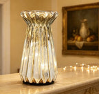 Home Decor, Mercury Glass Pillar Candle Pedestal Holders with 10 Led Lights, Lighted up Candle Holder for Pillar Candle, Glass Candlestick Holders with Timer for Wedding Dining Table Xmas (Silver) - Image 2