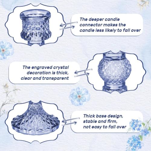 Mumufy 24 Pcs Blue Crystal Taper Candle Holders with Flameless Candles - Image 4