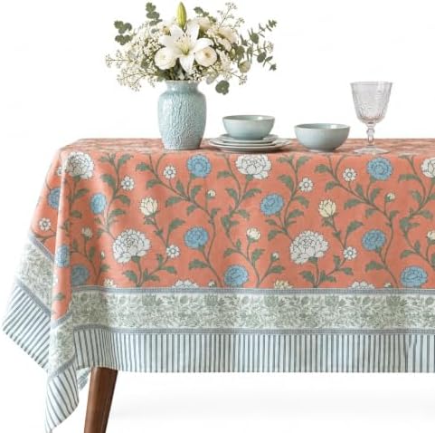 Vintage Floral Square Tablecloth 60x60 Inch Coral Garden by LinksloveHome