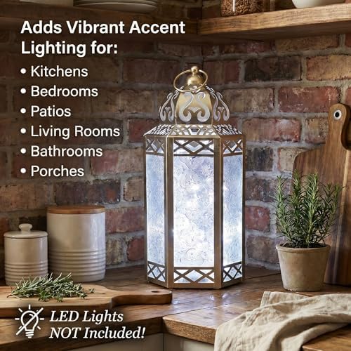 Vela Lanterns Decorative Indoor Candle Holder Table Centerpieces - Moroccan Hanging Outdoor Patio & Porch Home Decor, Turkish Lamp for Wedding, Ramadan (Large 12", White Gold) - Image 5