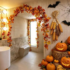 CQURE 18 Pack Fall Leaf Garland, Total 106.2Ft Artificial Fall Maple Leaves Autumn Vines Garland Thanksgiving Decor for Home Fireplace Party - Image 2