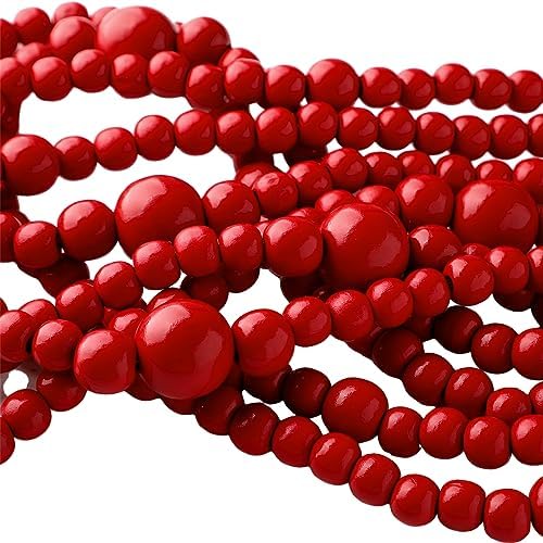 Ceenna 8 Pcs 9ft Rustic Christmas Wooden Bead Garland, Total 72ft, Dark Red by Ceenna