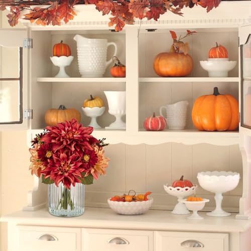 Briful Fake Fall Flowers with Vase, Artificial Fall Dahlia & Mum Silk Floral Arrangement with Glass Vase Faux Autumn Flowers Bouquet for Home Office Room Coffee Table Centerpiece Wedding Decoration - Image 5