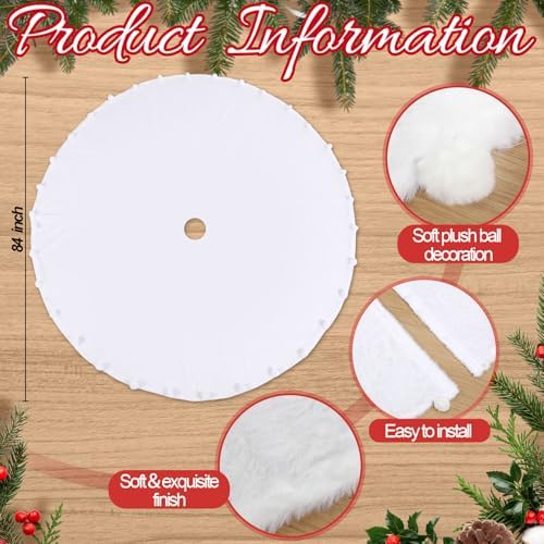 Libima Large White Faux Fur Christmas Tree Skirt with Pom Poms,84 Inch - Image 2