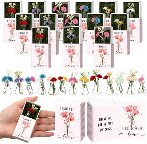 Wonderjune 50 Sets Mini Flower Thank You Gifts Bulk for Women, Clear by Wonderjune