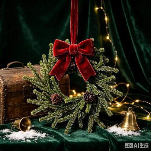 6 Set Christmas Hanging Wreaths Small Artificial Pine Cedar Wreaths with Red Velvet Ribbon Pine Cones Mini Faux Evergreen Wreath for Front Door Porch Cabinet Window Xmas Holiday Home Decorations - Image 6