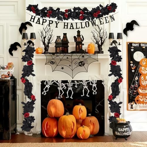 RECUTMS Artificial Black Garland Hanging Vine Artificial Red Floral Garland - Image 5