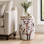 Lefedrasticity Ceramic Garden Stool Outdoor Decorative Garden Stools Hand-Painted Chinoiserie Decor Drum Stool for Garden Patio Backyard Balcony Living Room Bathroom (White, Pattern 8) - Image 2