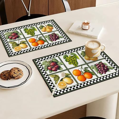 Fresh Fruit Summer Placemats Set of 6, 12x18 Inch Fruits Harvest Table Place Mat Lemon Washable Non-Slip Heat Resistant Fabric Placement Mats for Dining Kitchen Indoor Outdoor Decor - Image 2