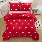 Caressma Love Comforter Set King Size - Cute White Heart Print Red Bedding Comforter 3 Pieces Matching Pillowshams by Caressma