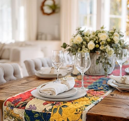 Reversible Patchwork Floral Quilted Table Runner, 13 x 72 Inch - Image 3