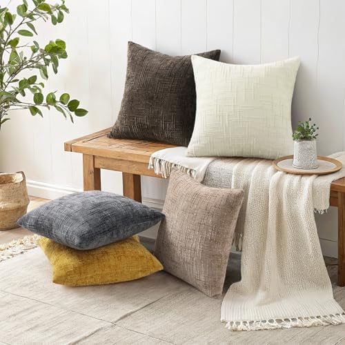 decorUhome Textured Chenille Throw Pillow Covers 26x26 Set of 2 Dark Grey - Image 6