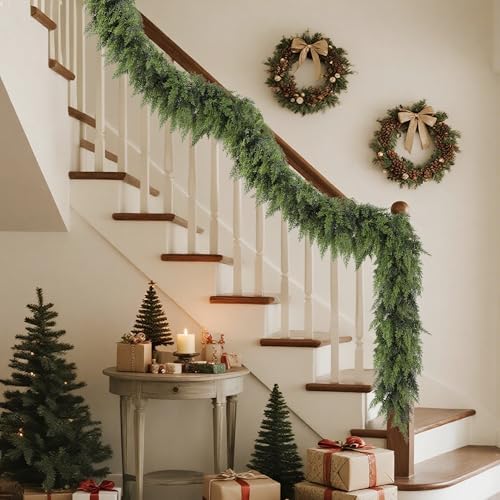 yofit 9FT Real Touch Cedar Christmas Garland for Mantle Fireplace - Image 2