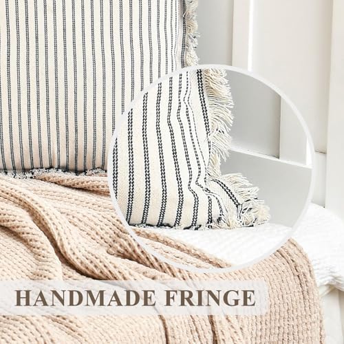 ZWJD Throw Pillow Covers 20x20 Set of 2 Striped Pillow Covers with Fringe Chic Cotton Decorative Pillows Square Cushion Covers for Sofa Couch Bed Living Room Farmhouse Decor - Image 5