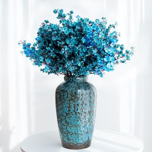 11 Inch Tall Ceramic Flower Vase, Unique Blue Glaze Vase for Home Decor by YINUOWEI