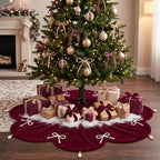 Fanfanwin 48 Inches Velvet Christmas Tree Skirt with Pearl Bow,Burgundy - Image 3