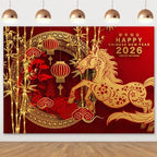 2026 Chinese Lunar New Year Backdrop 10x8ft Red Year of The Horse Lunar New Year Photography Background for Family Yard Outdoor Party Banner Decoration by Meiguiman