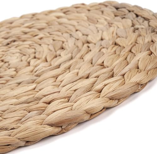 6 Pack Woven Placemats, Round Wicker Placemats, Rattan Place mats, Natural Hand-Woven Water Hyacinth Table Mats, Braided Straw Table Mats for Dining Table (13.8 inch) - Image 2