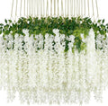 48Pcs Artificial Wisteria Flowers 3.6 Feet/Piece White Dense Artificial Fake Wisteria Vine Ratta Hanging Garland Silk Flowers String Home Party Wedding Decor(White-Dense) by HanYun