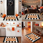 Halloween Welcome Door Mat Combo Set, Skeletal Hand Coco Coir Doormat -28" x 43" Black and White Striped Rug, Autumn Front Porch Entryway Decor Floor Mat - Image 5