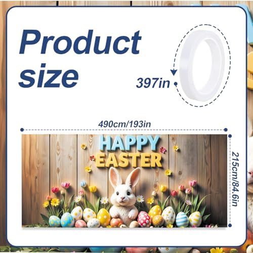 16x7 ft Happy Easter Banner for Two Car Garage - Fits Double Garage Door, Classic Bunny & Eggs with “Happy Easter” Sign Large Backdrop, Spring Festival Yard Decor - Image 2