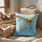 Batmerry Blue World Map Throw Pillow Covers, Map of The World On Mercators Projection Decorative Pillow Covers Digital Printing Blended for Couch Sofa Bed Invisible Zipper 22X22 in(Set of 2) - Image 2