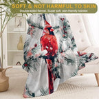 Snowy Red Cardinal Fleece Blanket - Lightweight Soft Cozy Gifts Throw for Animal Lovers,Kids,Women,Winter Snow-Covered Pine Branch Blankets,Home Room Modern Festive Decor 60x80in - Image 2