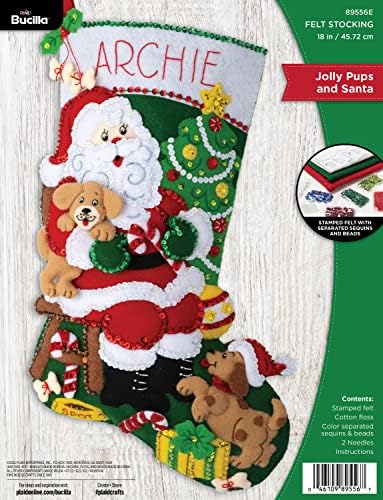 Bucilla Felt Applique 18" Stocking Making Kit, Jolly Pups Santa, Perfect for DIY Arts and Crafts, 89556E by Bucilla