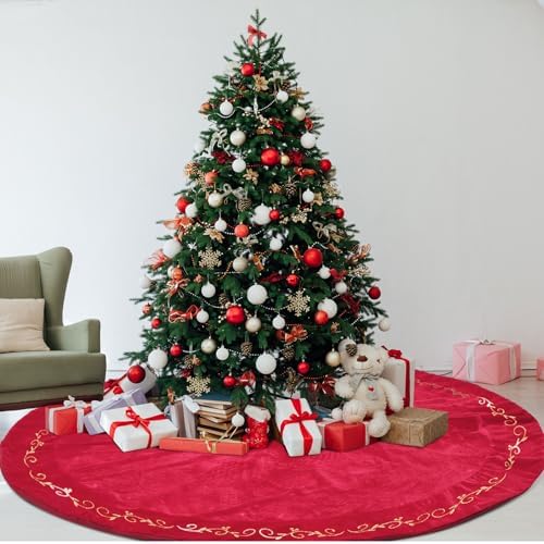HyDren 72 Inch Velvet Christmas Red Tree Skirt(Classical Style) - Image 6